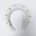 Elegant white scalloped sponge headband with sparkling rhinestone accents for styling - Off White