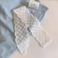 Elegant white floral lace hair ribbon with mesh embroidery pattern for women's hairstyle - White Checkerboard