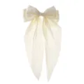 Elegant large ivory satin bow hair clip with long flowing ribbons for hair styling - Off White