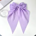 Elegant lavender chiffon oversized bow hair clip with long flowing streamers detail - Purple