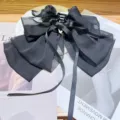 Κομψό μαύρο κλιπ μαλλιών με φιόγκο από σιφόν και μακριές κορδέλες σε γαλλικό στυλ - Μαύρο