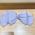 Large lavender satin bow hair clip with elegant pearl and rhinestone decoration - Purple