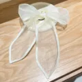 Elegante witte organza strik haarelastiek scrunchie met lange vloeiende linten - Wit