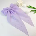 Sweet purple chiffon dot bow hair clip with long streamers for elegant back hair styles - Purple
