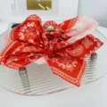 Red paisley pattern bow hair claw clip for women, large dopamine style shark clip accessory - Paisley Red
