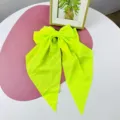 Vibrant neon yellow chiffon hair bow clip featuring elegant long streamers for women - Fluorescent Green