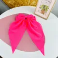 Elegant hot pink chiffon oversized hair bow clip with long streamers for women's hair - Rose Red