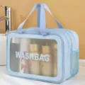 Waterproof PU travel wash bag double layer clear cosmetic bag large portable toiletry organizer - Frosted Double Layer Large / Blue