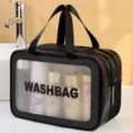 Large black double-layer travel cosmetic bag waterproof TPU wash bag for men and women. - Frosted Double Layer Large / Black