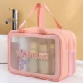 Pink Large Toiletry Bag PU Waterproof Cosmetic Bag Double Layer Travel Storage Bag 31x15x20cm - Double Layer Handheld Style / L / Sakura Pink