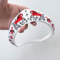 Detailansicht eines weißen Stirnbands mit roter Sonnenvogel-Stickerei im Vintage-Stil - Pferd Stickerei Krone Stirnband (Mit Schwamm)