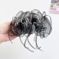 Close-up of elegant black striped organza bow hair claw clip for women's updos - Black Striped Gauze Bow Hair Claw / Black