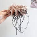 Close-up detail of elegant striped organza hair clip with flowing black ribbons - Mesh Striped Ribbon Style / Brown (Banana Clip)