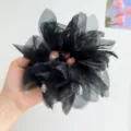 Elegante scrunchie oversize nero arricciato con ciondoli in cristallo per chignon. - Nero + Rete Bocciolo Elastico