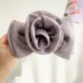 Close-up of elegant purple rose bow hair clip showing pleated fabric texture - Grey Purple Rose Bow Spring Clip