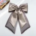 Elegant large mauve organza bow hair clip with layered ribbons for back of head hair styling - Bow Spring Clip / Purple