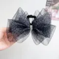 Detalle de la pinza para el cabello con lazo de malla de leopardo y brillantes diamantes - Pinza de lazo de doble cara / Leopardo Negro