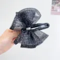 Detalle de pinza para el pelo con lazo de malla de leopardo vintage y diamantes de imitación - Pinza de Lazo / Leopardo Negro
