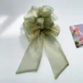 Detailansicht der schimmernden Textur des irisierenden grünen Organza-Haargummis - Haargummis aus Netzstoff mit Schleife / Grün