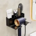 Zwarte Wandmontage Haardroger Houder Badkamer Opbergrek Plank Multifunctionele Rek - 3 Compartimenten / Zwart
