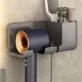 Supporto da parete per asciugacapelli mensola portaoggetti per bagno senza foratura grigio scuro - Aggiornato A02 / Grigio
