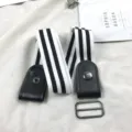 Elastic buckle-free stretch belt with black white stripes for comfortable everyday wear. - Black & White 5 Stripes