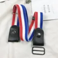 Buckle free elastic belt red white blue stripe invisible stretch waist belt for jeans women - Red, White and Blue Stripes