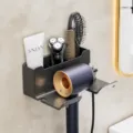 Wandgemonteerde haardrogerhouder, gunmetal grijs multifunctionele badkamer opbergrek organisator. - Geüpgraded A03 / Grijs