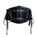 Schwarzes Gothic Leder Korsett Gürtel mit Spitzen Patchwork und silbernen Metall Schnallen. - Schwarzer Korsettgürtel