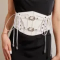 Damen weißer breiter Korsettgürtel Vintage Schnürung Kunstleder Taillenformer Accessoire - Weißer Taillengürtel