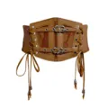 Brauner PU Leder Damen Korsett Gürtel breite Taillengürtel mit Spitze Schnalle vintage - Brauner Taillengürtel