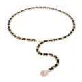 Women's gold chain leather woven waist belt chic metal coin charm dress accessory strap - Gold Woven Waist Chain with Human Head Pendant