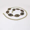 Vintage Gold Metal Waist Chain Ornate Carved Medallion Dress Belt for Women and Girls - 3.3cm Antique Gold Waist Chain / Antique Gold [Black Turquoise]