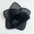 Close-up detail of oversized black mesh rose hair clip with elegant satin fabric petals - Black Hair Clip / 1 Piece / Black