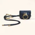 Stylish black leather mini bag and belt accessory with chic gold metal ring and irregular connector. - 105cm / Style A: Irregular Buckle Belt + Waist Bag