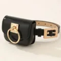 Black leather waist bag with gold ring buckle, versatile belt bag for women fashion accessories. - 105cm / Style C: Gold Square Buckle Belt + Waist Bag