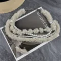 Women fluffy pearl waist chain y2k fashion belt metal chain dress sweater accessory - Style B / Apricot