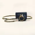 Black mini bag with gold chain belt, stylish waist accessory for jeans and casual wear. - 105cm / Style E: Gold Waist Chain + Bag [Portrait Pendant]
