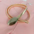 Gold metal elastic waist belt for women, elegant oval buckle dress accessory for sweater. - S (55cm) / Gold