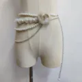 Perlen Taillenkette Damen mehrlagige Kette Plüsch Blüte Strass Rock Pullover Accessoire - Stil C / Aprikose