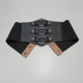 Women fashion retro wide elastic corset belt with metal rings and rivets for dresses. - Style A / 11.7cm / Black