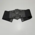 Women fashion black elastic wide waist belt vintage metal double ring decorative corset skirt - Style B / 11.7cm / Black