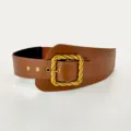 Damen breiter brauner Taillengürtel mit vintage goldenem Schnalle für Mäntel und Kleider. - 6,0 cm Twist Goldene Schnalle / Braun