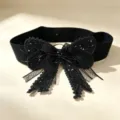 Black lace bow elastic waist belt wide cincher for women dress accessory fashion chic new - Style A Lace Sequin Bow / Black / 67-107cm