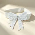 White elastic waist belt with stunning rhinestone lace bow for women dress decoration chic. - Style A Lace Rhinestone Bow / White / 67-107cm