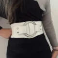 White Wide Elastic Waist Belt with Double Metal Rings for Women Fashion Dress Coat - Style C / 7.0cm / White