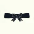 Black elastic waist belt for women, featuring a sparkly rhinestone and sequin bow design. - Style B Rhinestone Sequin Bow / Black / 67-107cm