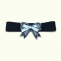 Black elastic waist belt for women with sequin beaded bow decorative cincher band variant - Style B Blue Edge Rhinestone Bow / Black and White / 67-107cm