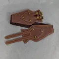 Brown wide elastic waist belt for women, retro corset cinch belt with metal double pin buckles. - 5.0cm Wide / Coffee