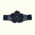 Black elastic waist belt for women, chic rhinestone flower decorative dress wide cinch belt. - Style D 3D Flower Decoration / Black / 67-107cm